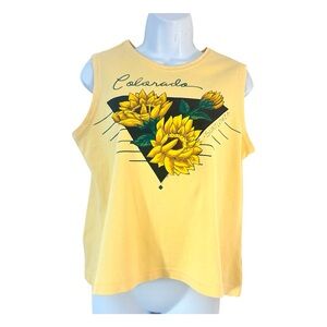 L.L. Bean Vintage 90s Yellow Sunflower Colorado Muscle Tee Size M Tank
